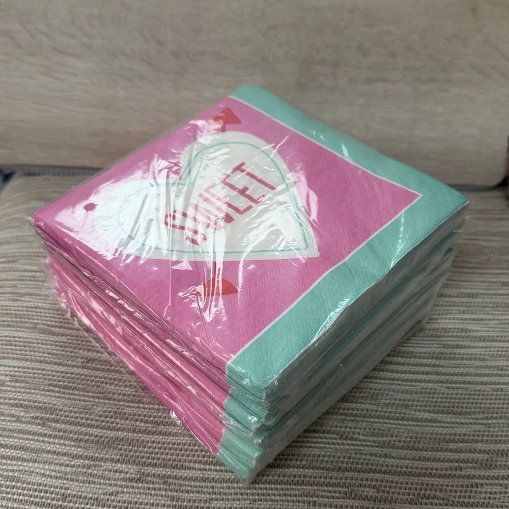 NWT Sweet Heart Party Napkins - Valentine’s Day, Pink and Teal - Pack of 18
